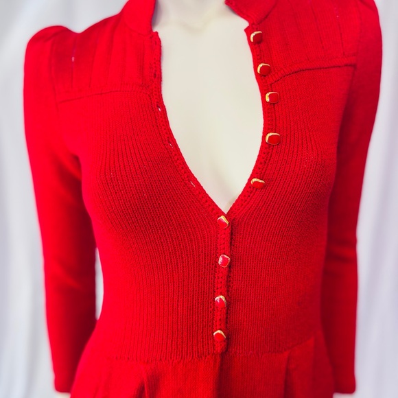 70s/ 80s Vintage Designers St John & Lillie Rubin Red Knit Dress‎ XS - Picture 9 of 12
